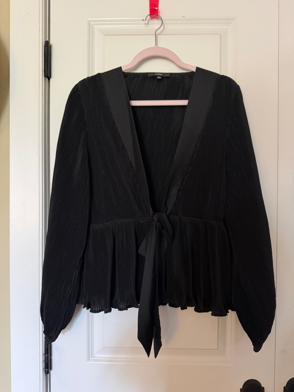 Lulu's Black Pleated Tie-Front Blouse